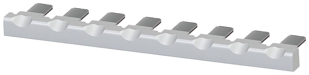 Ein graues Zahnrad mit Verzahnung entlang einer geraden Kante, auf einem weißen Hintergrund.