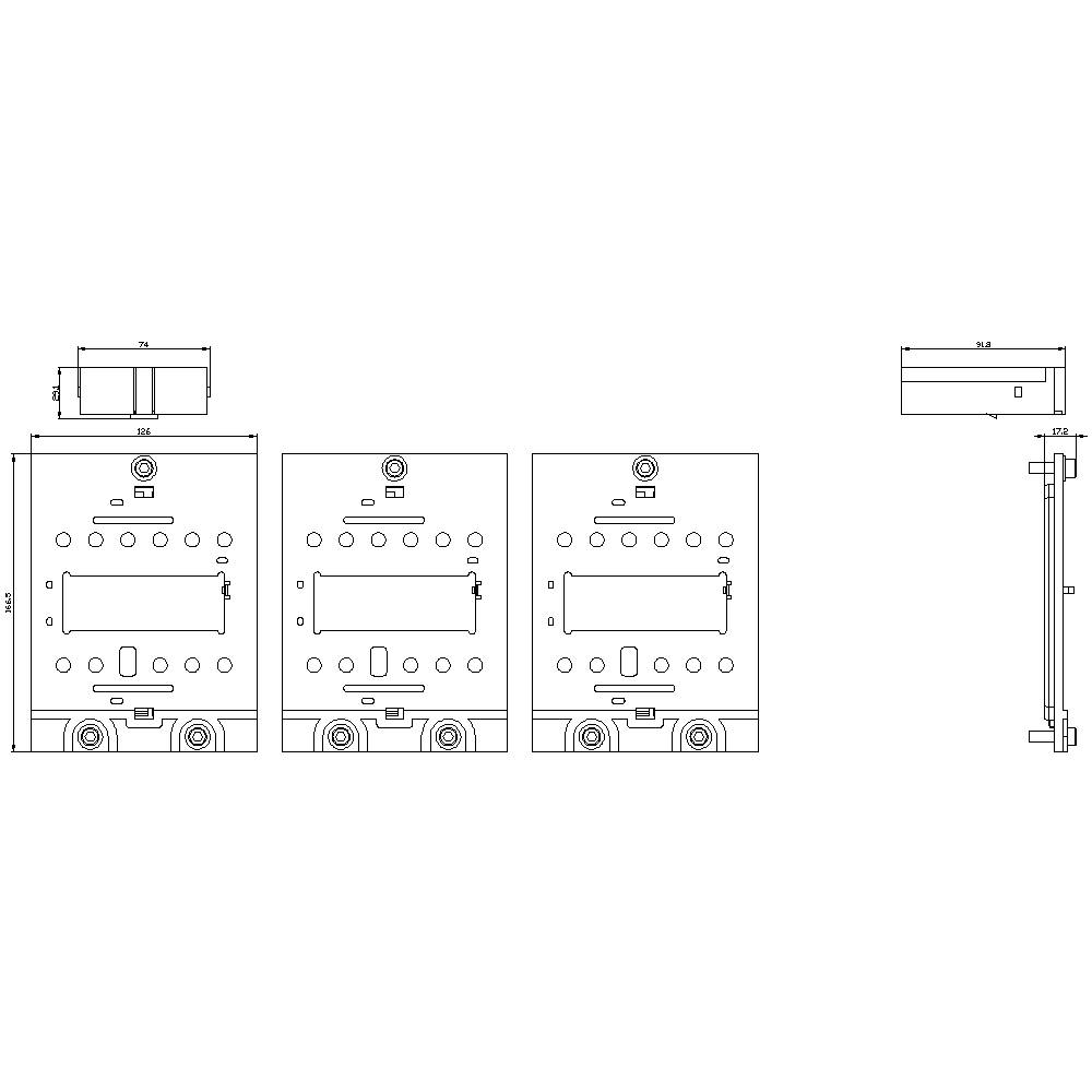 'NBC rear view dimensions.' Ein Konstruktionsschema, das die Rückansichtsabmessungen eines technischen Geräts mit Maßangaben zeigt.