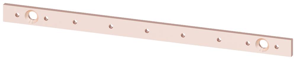Flaches, rechteckiges Metallstück mit mehreren gleichmäßig verteilten Löchern entlang der Mitte.