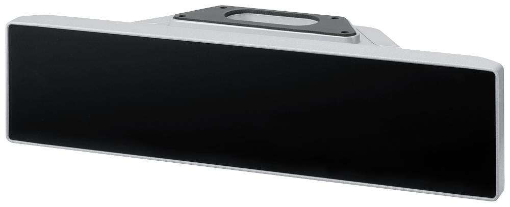 Rechteckiger schwarzer Sensor oder Kamera auf einem weißen Hintergrund, möglicherweise zur Erfassung von Bewegungen oder Bildern.