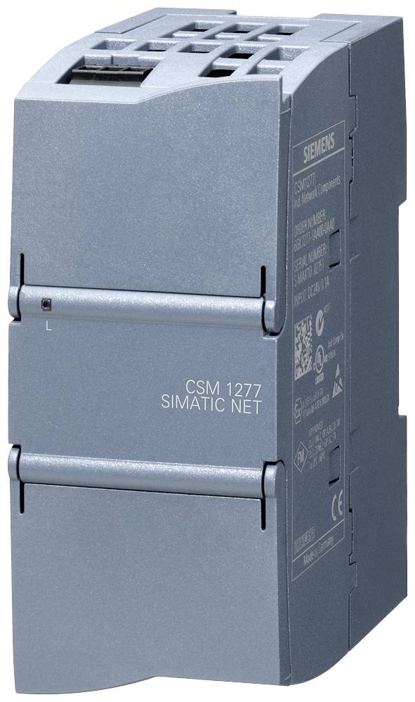 Ein grauer Siemens SIMATIC NET CSM 1277 Netzkomponentenmodul, vermutlich für die industrielle Automatisierung.