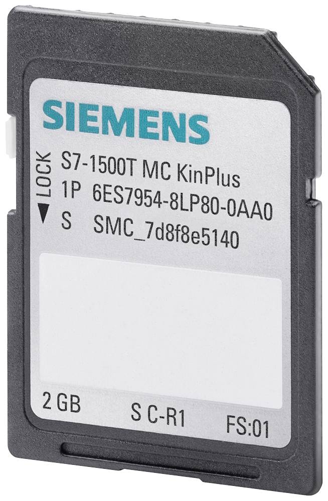 Eine Siemens S7-1500T Speicherkarte mit 2 GB Kapazität und Teilenummer 6ES7954-8LP80-0AA0.