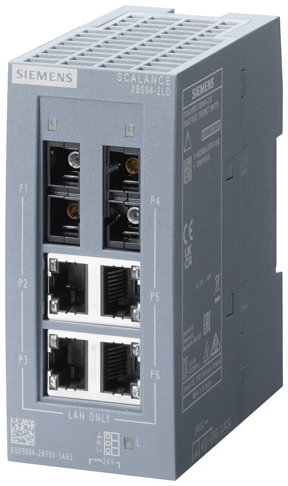 'Siemens Scalance XB004-2LD' Switch mit vier Ethernet-Ports für industrielle Netzwerke zur Datenkommunikation und Vernetzung.