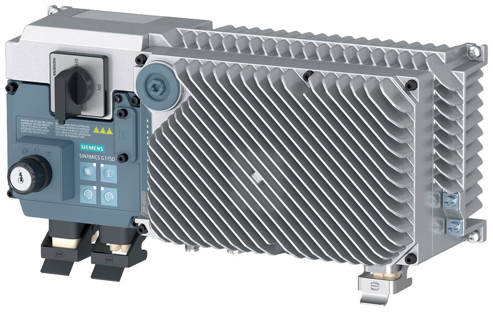 Ein Leistungsschalter von Siemens in grauem Gehäuse, zeigt Schalter- und Steckverbindungen, wird in industriellen Anwendungen eingesetzt.