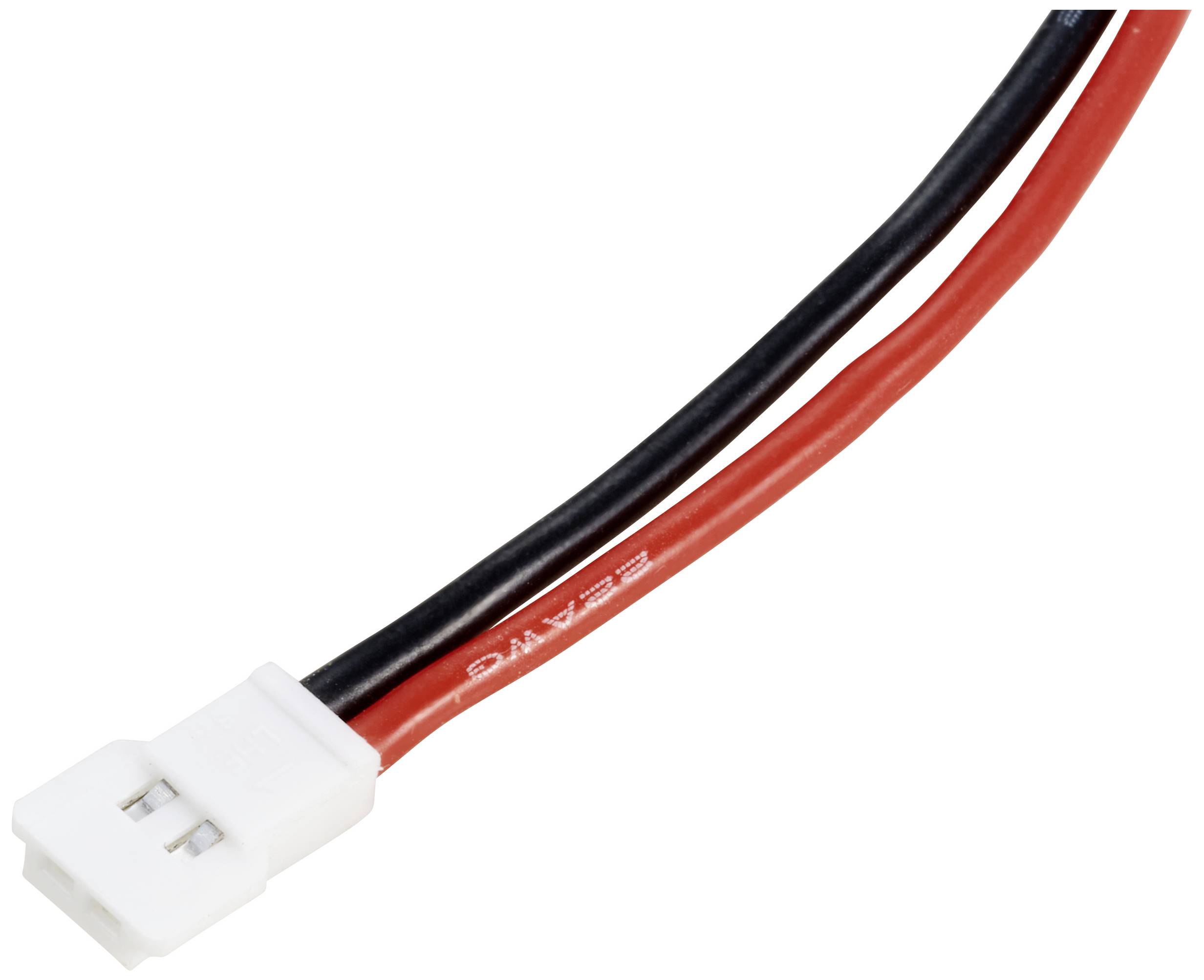 Stecker mit zwei Kabeln, einem roten und einem schwarzen, für elektrische Verbindungen.