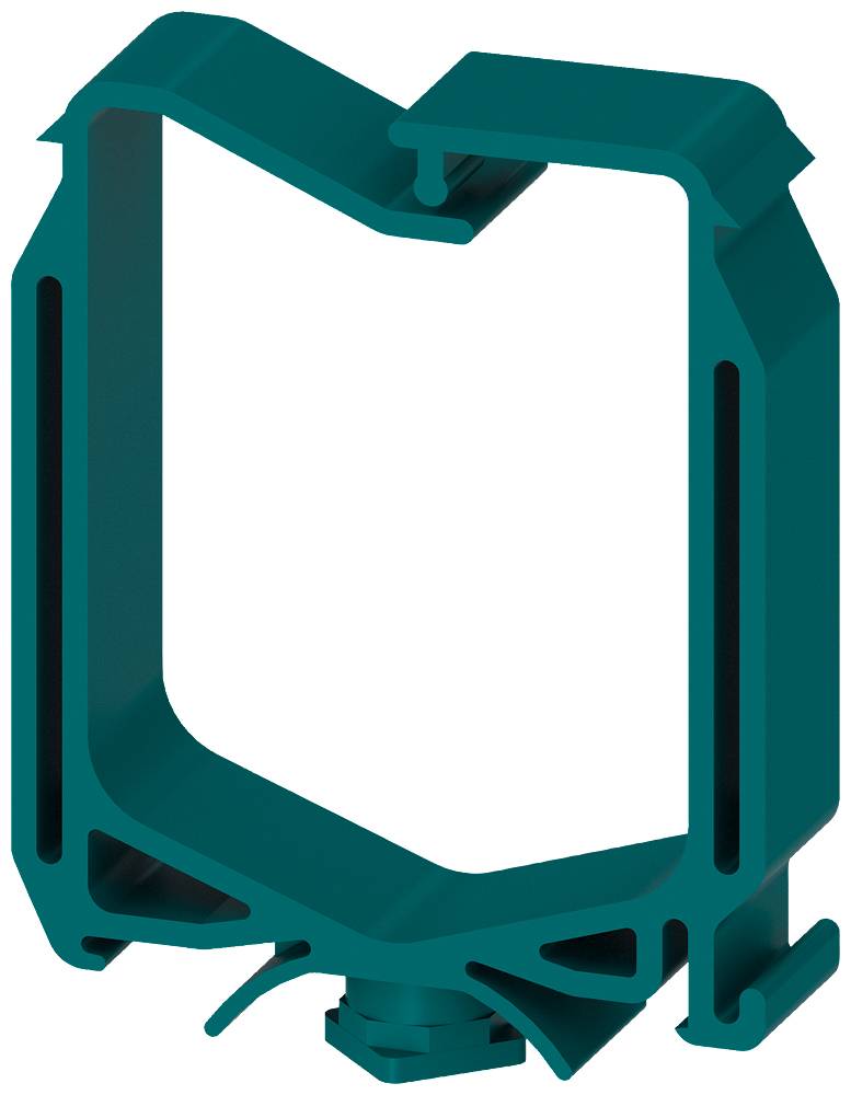 Grüne, strukturelle Halterung aus Kunststoff in rechteckiger Form mit abgerundeten Kanten und Schlitzen an den Seiten.