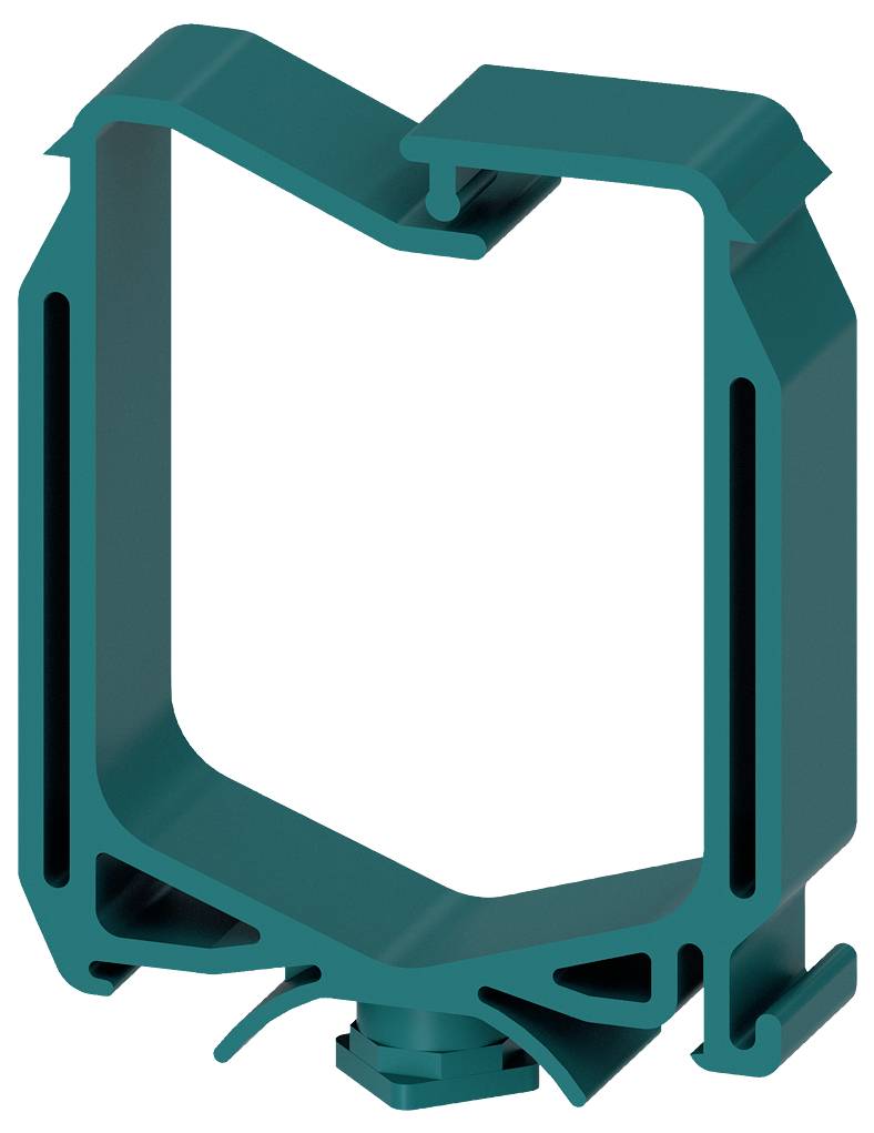 Ein grünes, rechteckiges Kunststoffteil mit abgerundeten Kanten und mehreren Schlitzen.