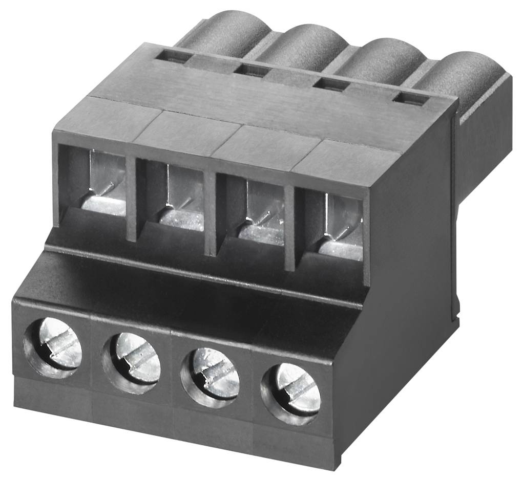 Schwarzer Steckverbinder mit fünf Anschlüssen, geeignet für elektrische Verbindungen.