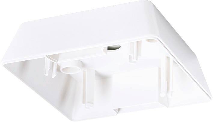 Weiße Montageplatte aus Kunststoff, quadratische Form, leicht geneigte Kanten, keine sichtbaren Beschriftungen oder Logos.