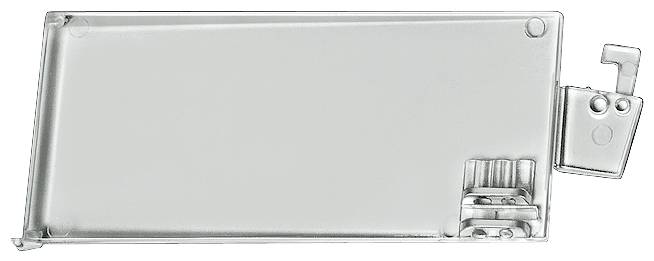 Ein transparentes, rechteckiges Objekt mit einer Klappe und zwei erkennbaren Fächern an der rechten Seite.