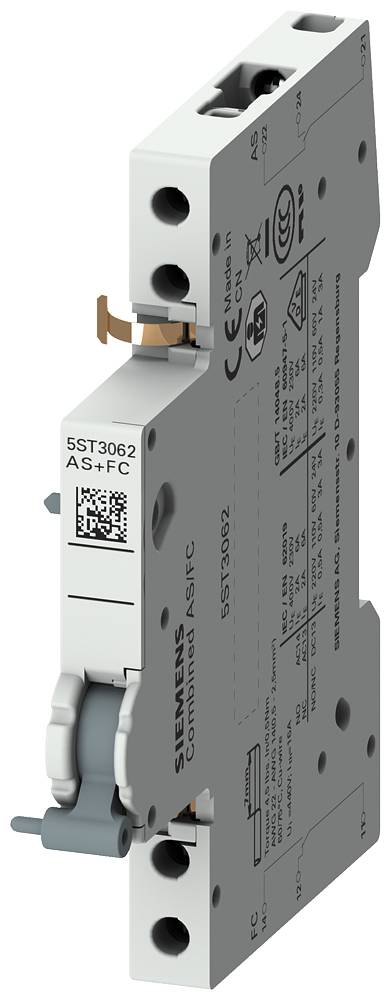 Industrielles elektronisches Bauteil von Siemens mit der Aufschrift '5ST3062', in Grau, mit Klemmen und Beschriftung für elektrische Anwendungen.