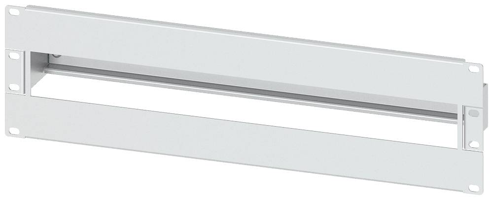 Flacher, rechteckiger Metallrahmen mit einer zentralen Öffnung, wahrscheinlich für die Montage von elektrischen Komponenten in einem Gehäusesystem.