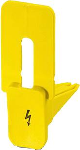 Ein gelbes Warnschild mit Blitzsymbol, das auf elektrischen Strom hinweist. Ideal zur Markierung von Gefahrenbereichen.