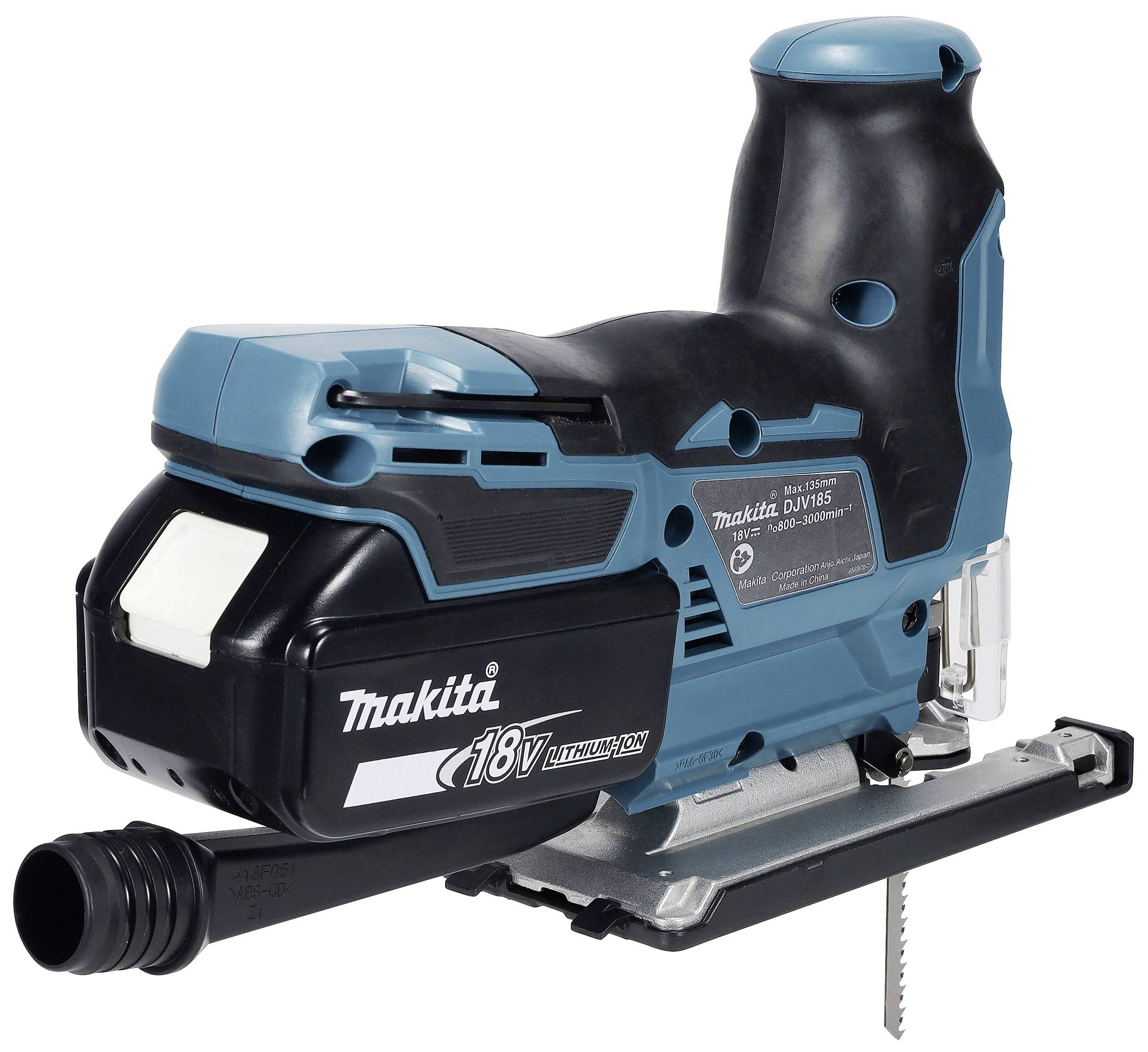 Akkubohrer von Makita in Schwarz und Blau. Das Gerät hat einen ergonomischen Griff und wird mit einem 18V Lithium-ion Akku betrieben.