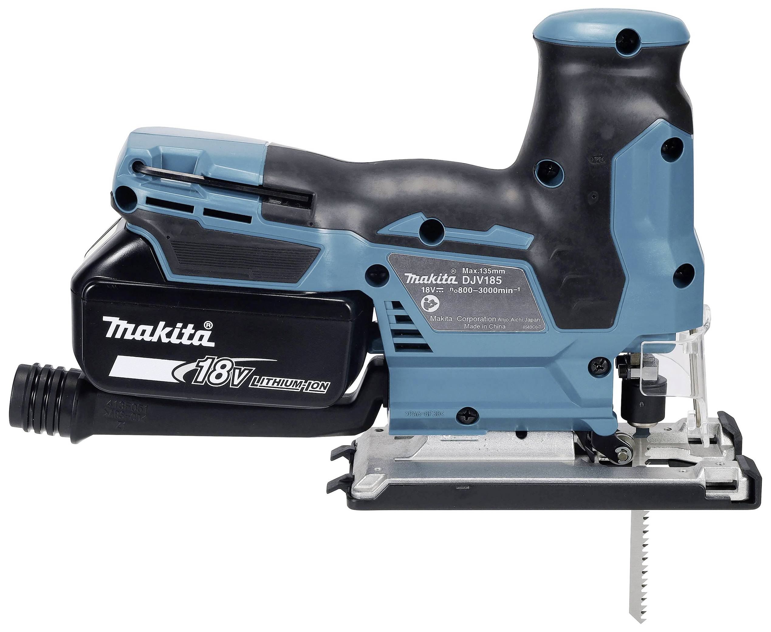Akkusäbelsäge 'Makita 18V' in Blau und Schwarz, ohne Akku und Ladegerät. Geeignet für Holz- und Metallarbeiten.