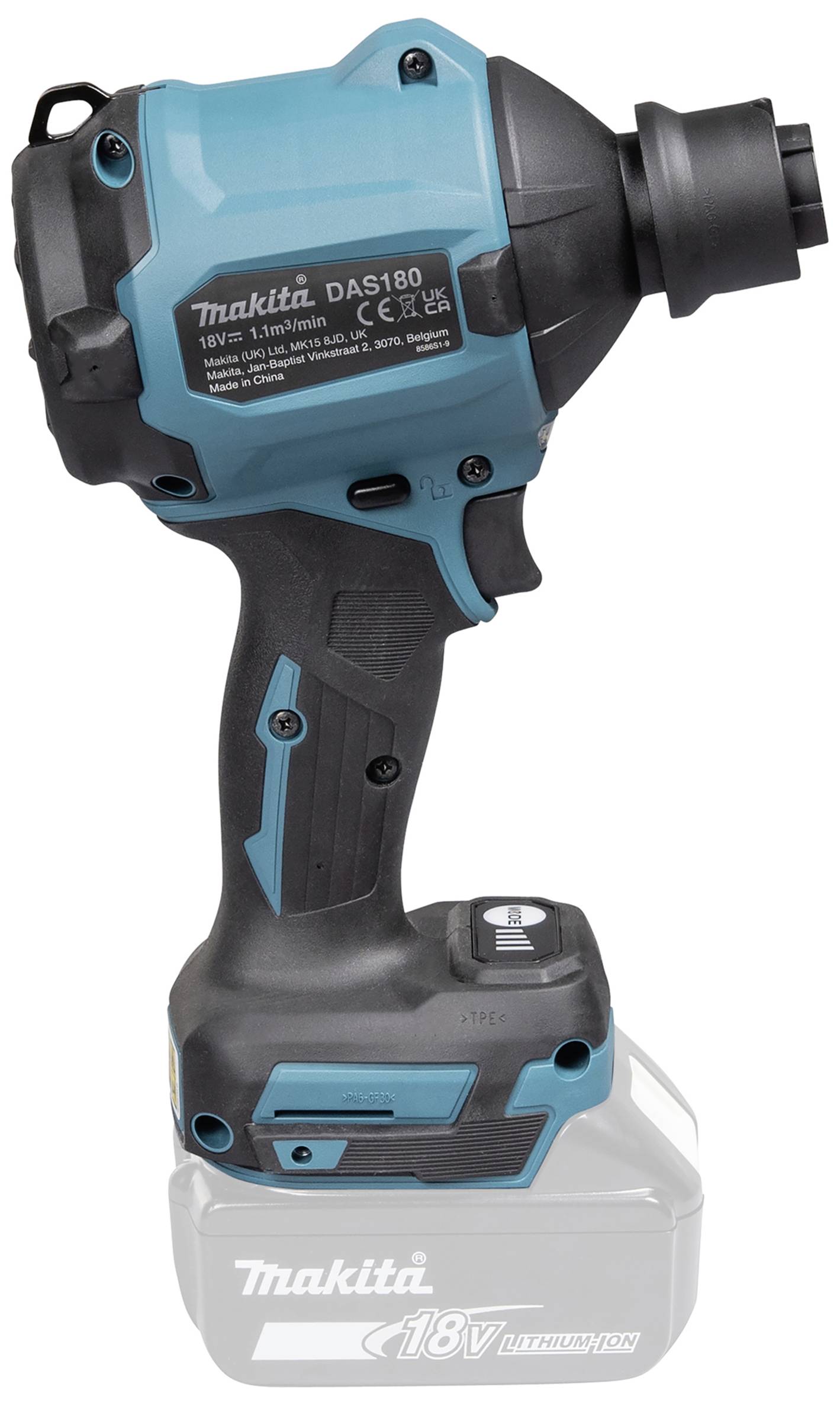 Makita DAS180Z Akku-Gebläse Luftdurchsatz 1.1 m³/min Luftgeschwindigkeit 200 m/s Li-Ion 18V ohne Akku, ohne Ladegerät