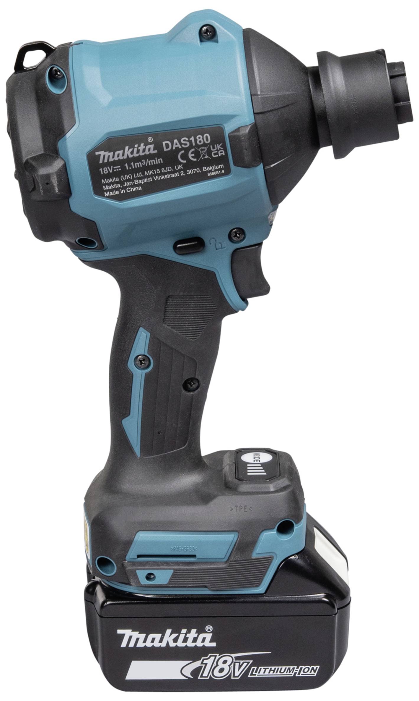 Makita DAS180Z Akku-Gebläse Luftdurchsatz 1.1 m³/min Luftgeschwindigkeit 200 m/s Li-Ion 18V ohne Akku, ohne Ladegerät