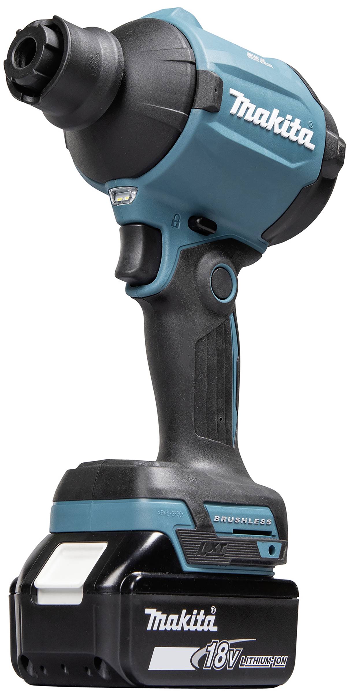 Akkuschlagschrauber von Makita mit 18V Lithium-Ionen-Akku, blau-schwarz.