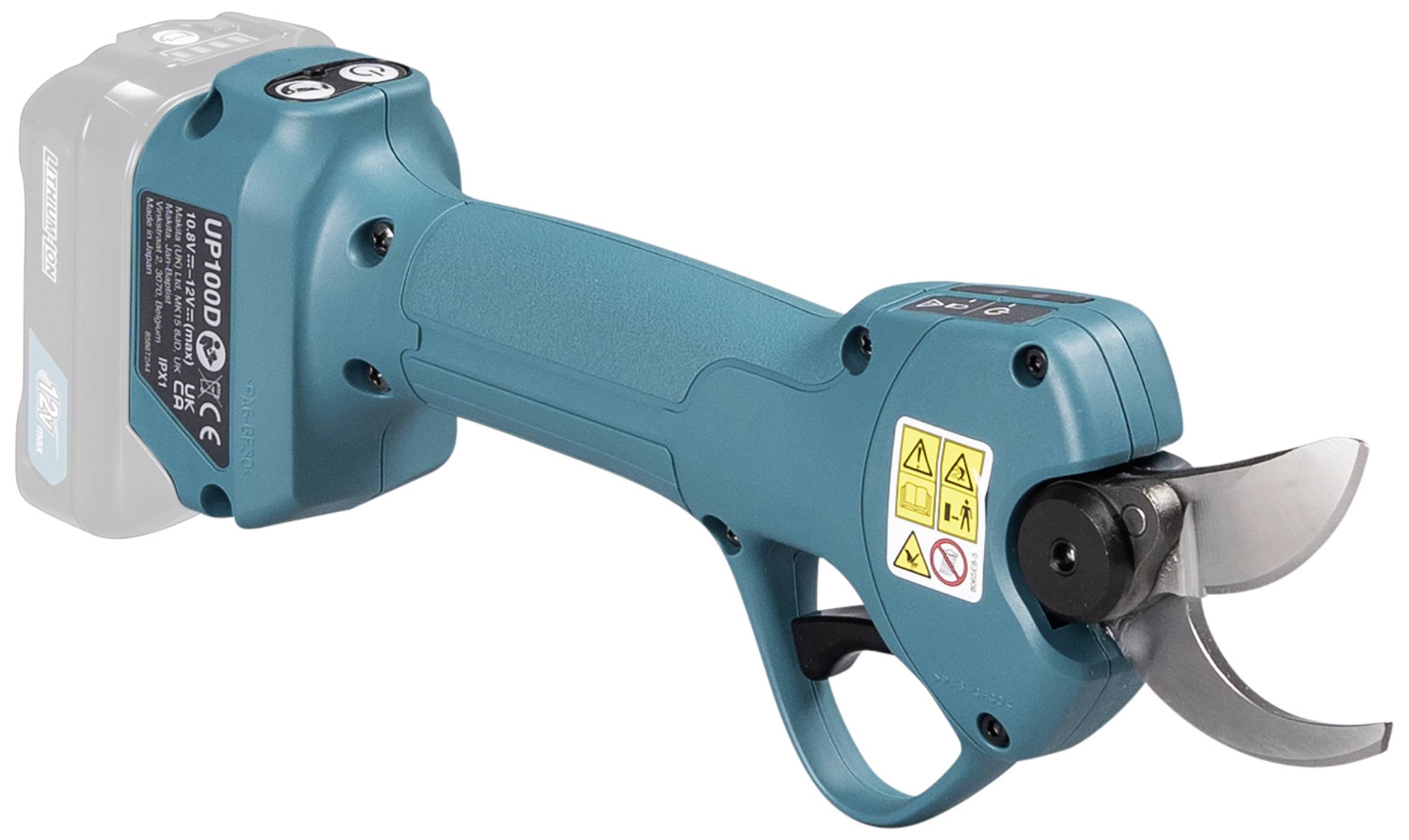 Elektrische Astschere mit blauem Gehäuse und ergonomischem Griff, geeignet für präzise Schnitte in Garten- und Landschaftspflege.