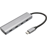 Digitus DA-70246 4 Port USB 3.1 Gen 1-Hub mit Aluminiumgehäuse Dunkelgrau Digitus DA-70246 4 Port USB 3.1 Gen 1-Hub mit Aluminiumgehäuse Dunkelgrau