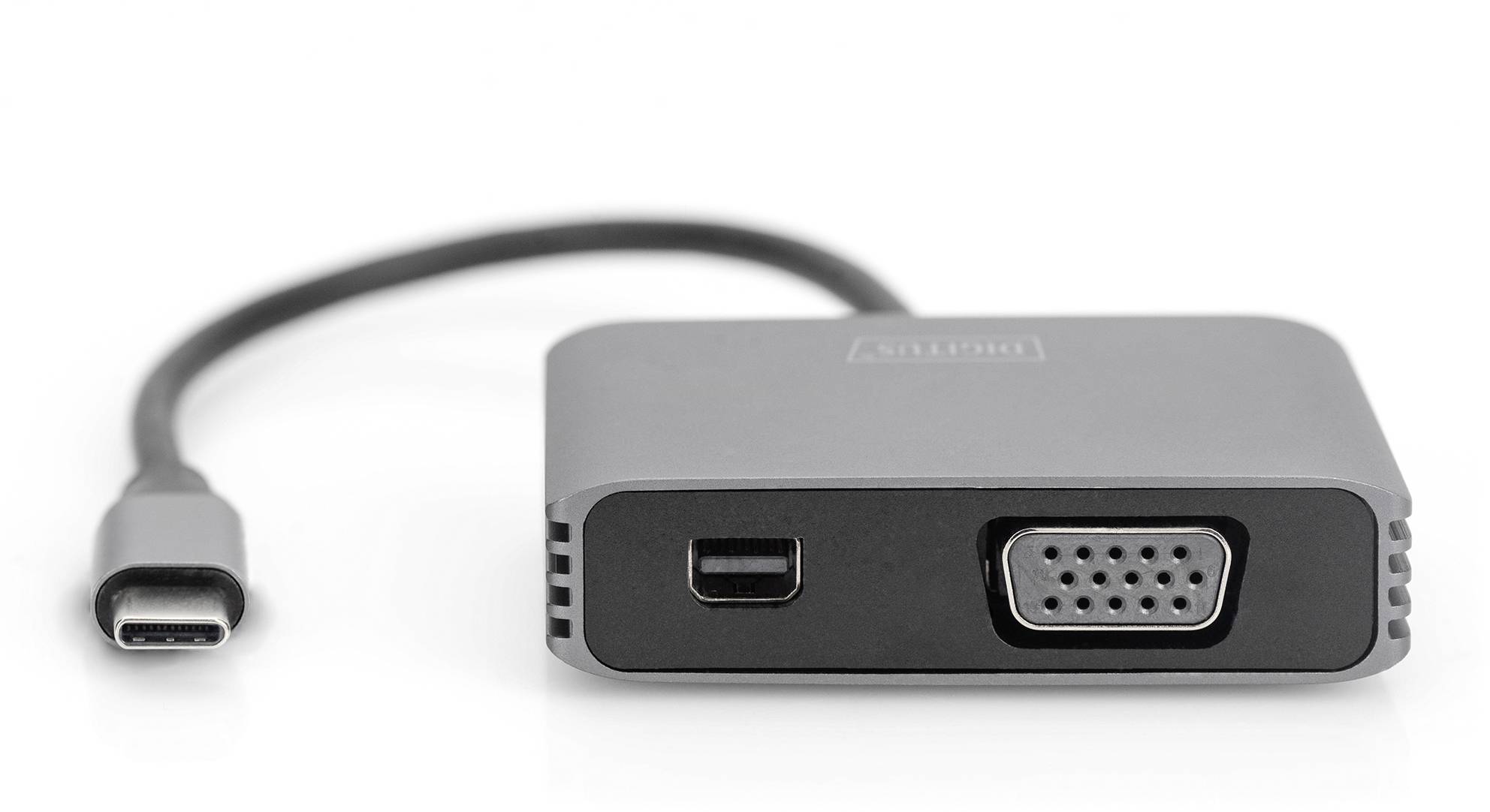Digitus DA-70825 Mini-DisplayPort / USB-C® / VGA Adapter [1x USB-C® - 2x Mini-DisplayPort Buchse, VGA-Buchse] Schwarz Geschirmt