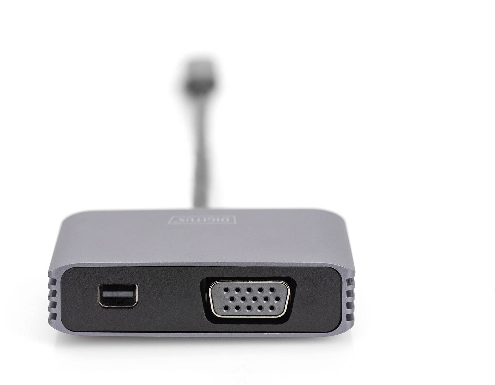 Digitus DA-70825 Mini-DisplayPort / USB-C® / VGA Adapter [1x USB-C® - 2x Mini-DisplayPort Buchse, VGA-Buchse] Schwarz Geschirmt