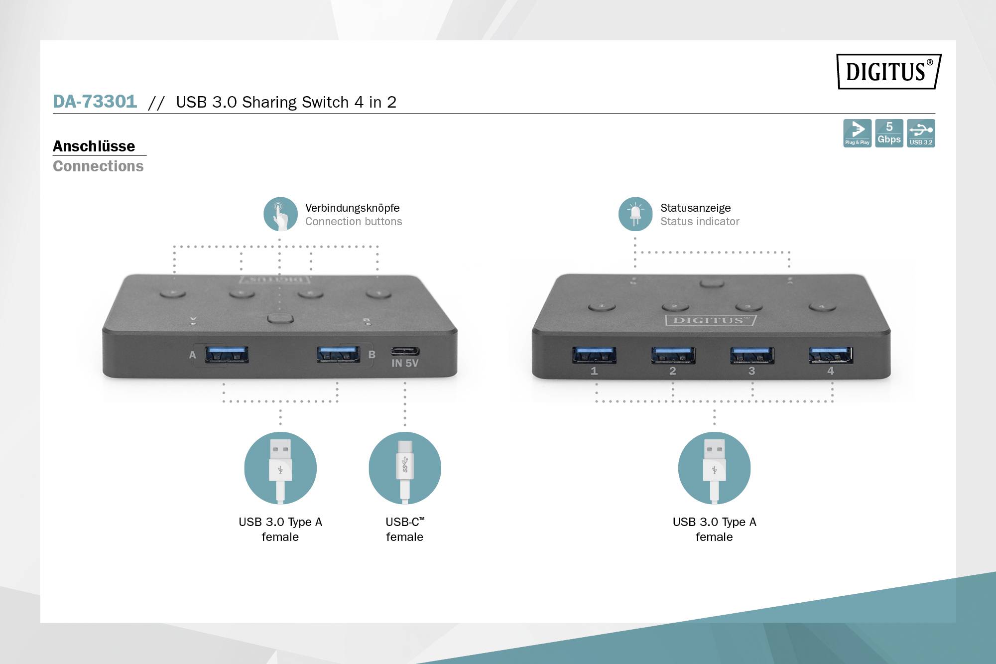 Digitus DA-73301 4 Port USB 3.0-Hub Schwarz
