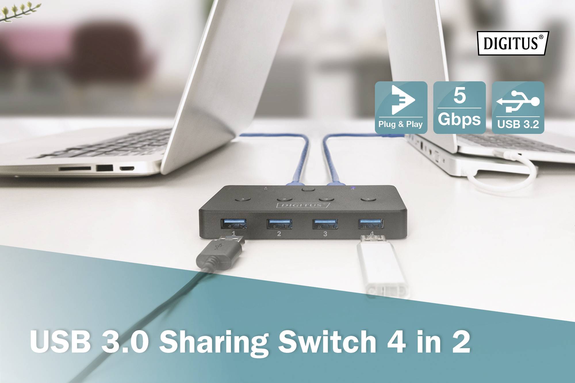 Digitus DA-73301 4 Port USB 3.0-Hub Schwarz