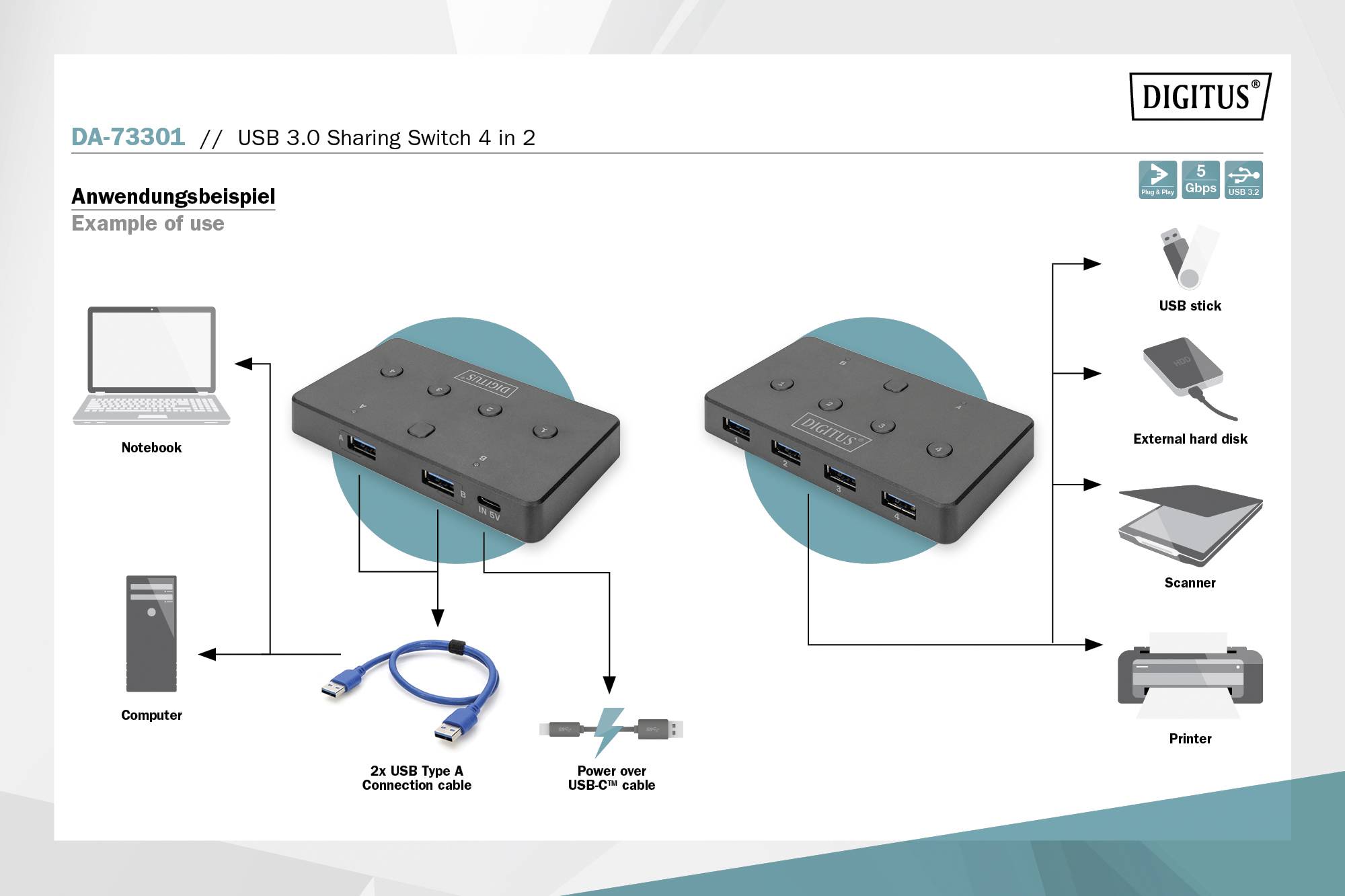 Digitus DA-73301 4 Port USB 3.0-Hub Schwarz