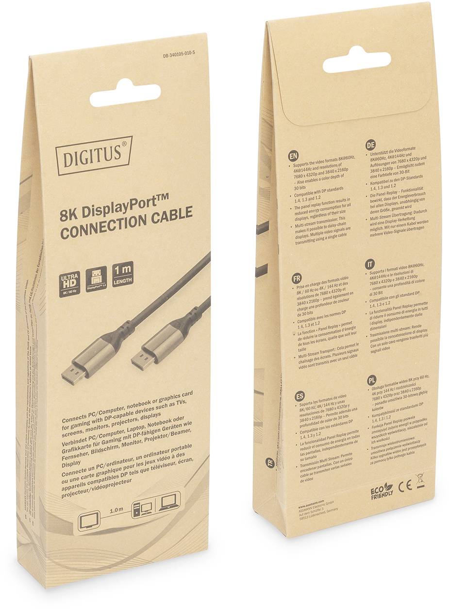 Digitus DB-340105-010-S DisplayPort Adapter [1x DisplayPort Stecker - 1x DisplayPort Stecker] Schwarz Geschirmt, Rund 1m