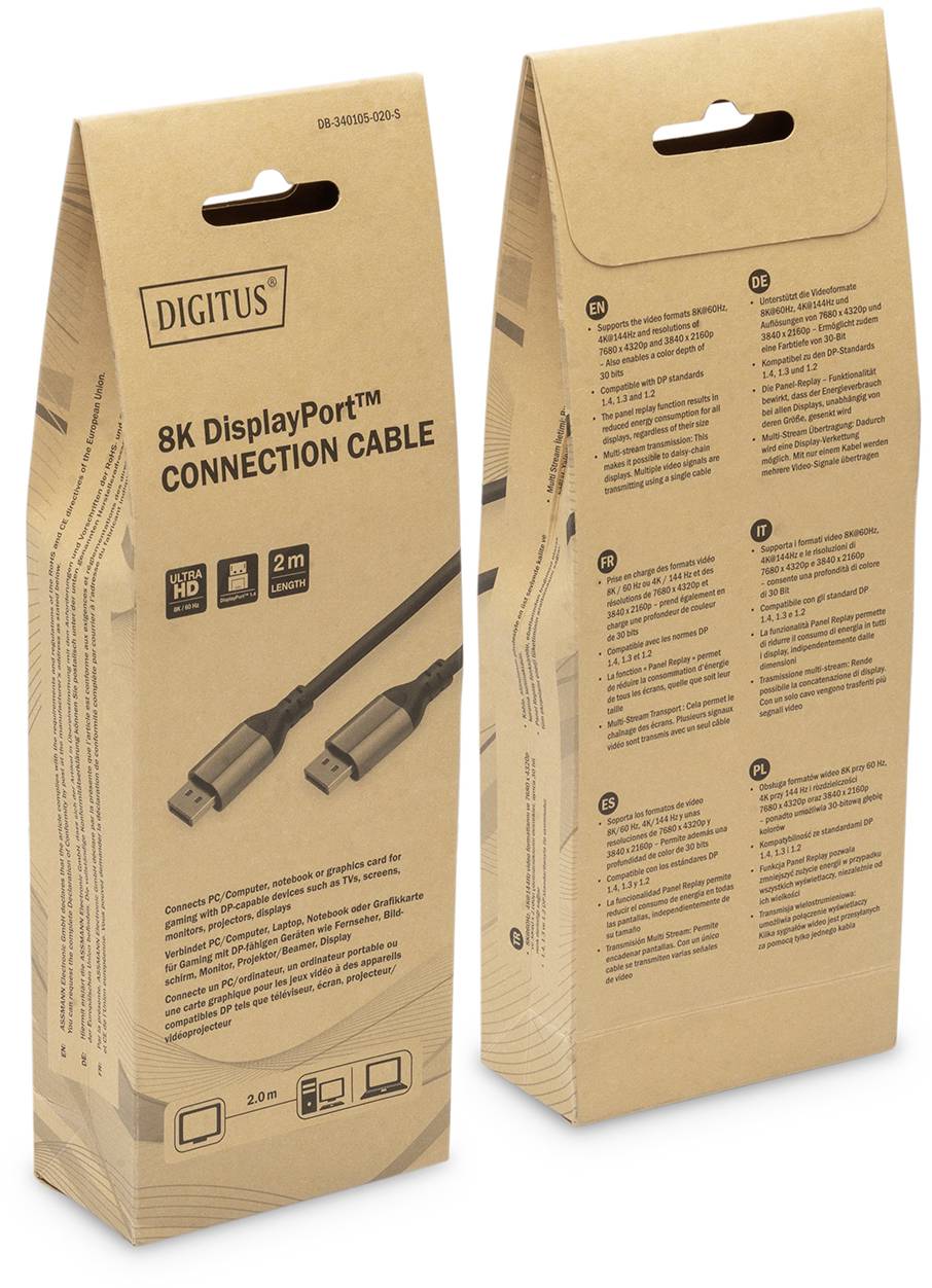 Digitus DB-340105-020-S DisplayPort Adapter [1x DisplayPort Stecker - 1x DisplayPort Stecker] Schwarz Geschirmt, Rund 2 m