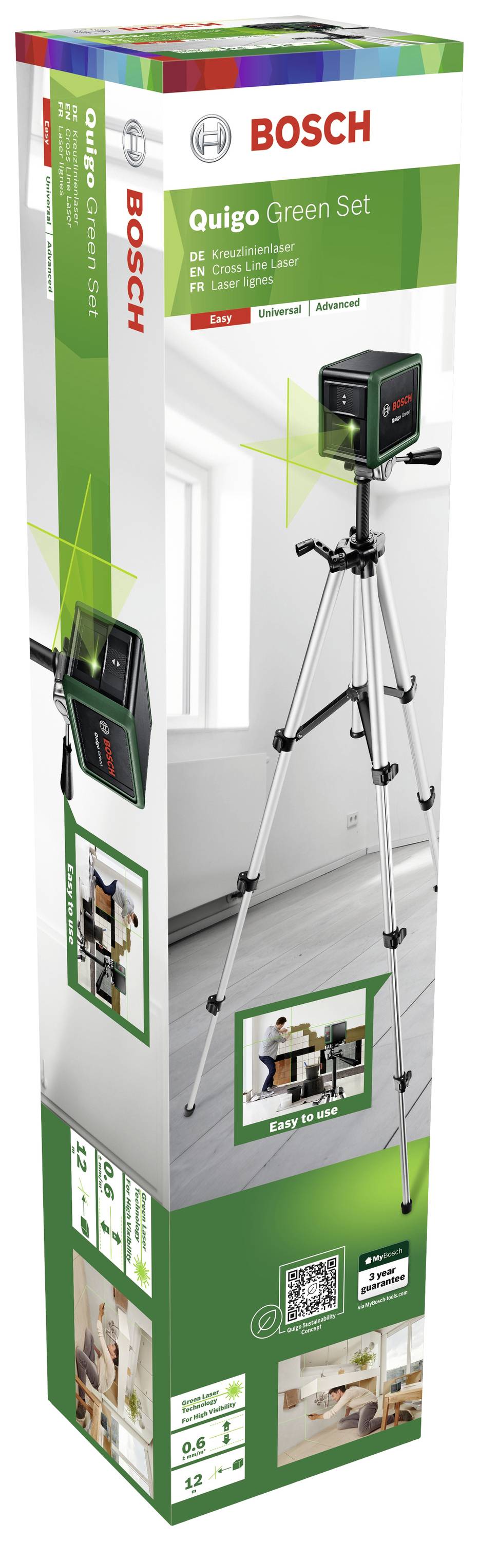 Bosch Home and Garden Quigo Green II Kreuzlinienlaser inkl. Stativ, selbstnivellierend Reichweite (max.): 12m