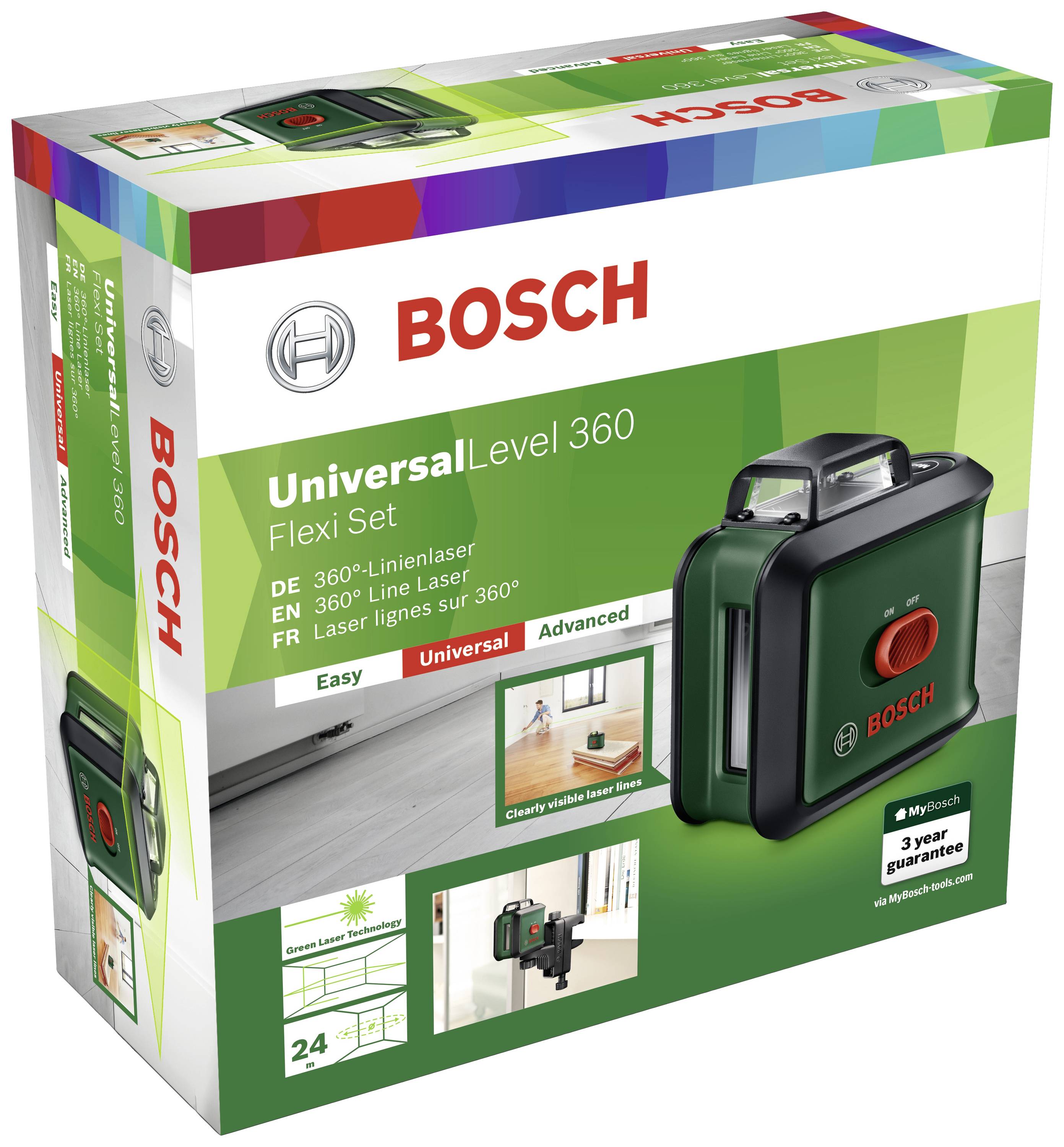 Bosch Home and Garden UniversalLevel 360 Kreuzlinienlaser selbstnivellierend, inkl. Tasche Reichweite (max.): 12m