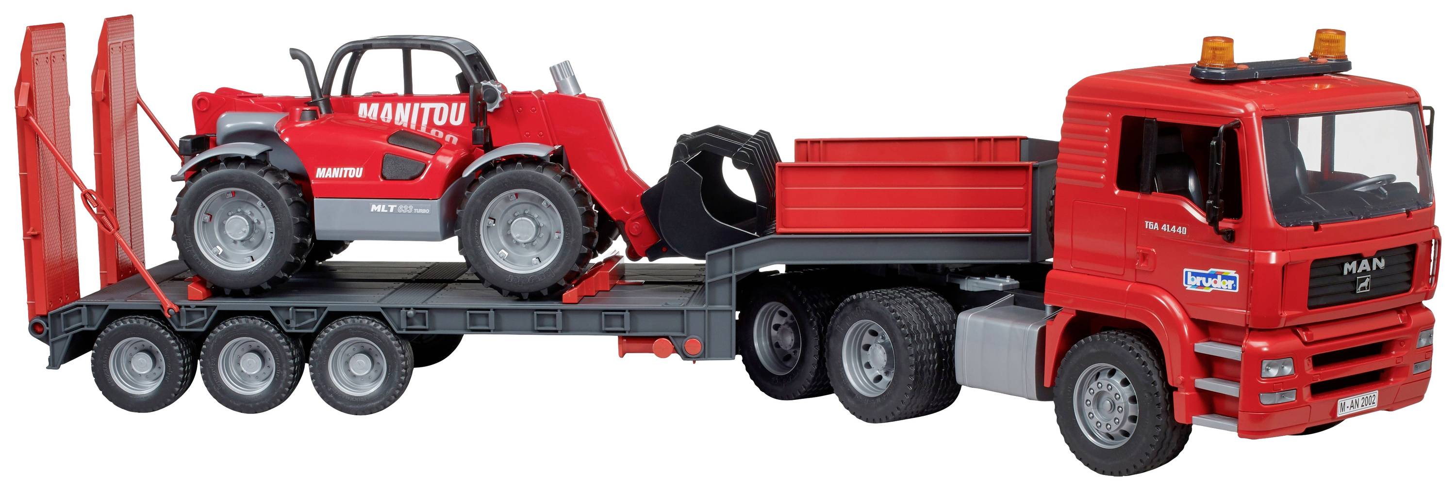 Bruder MAN TGA Tieflader mit Manitou Teleskoplader Fertigmodell Baufahrzeug Modell