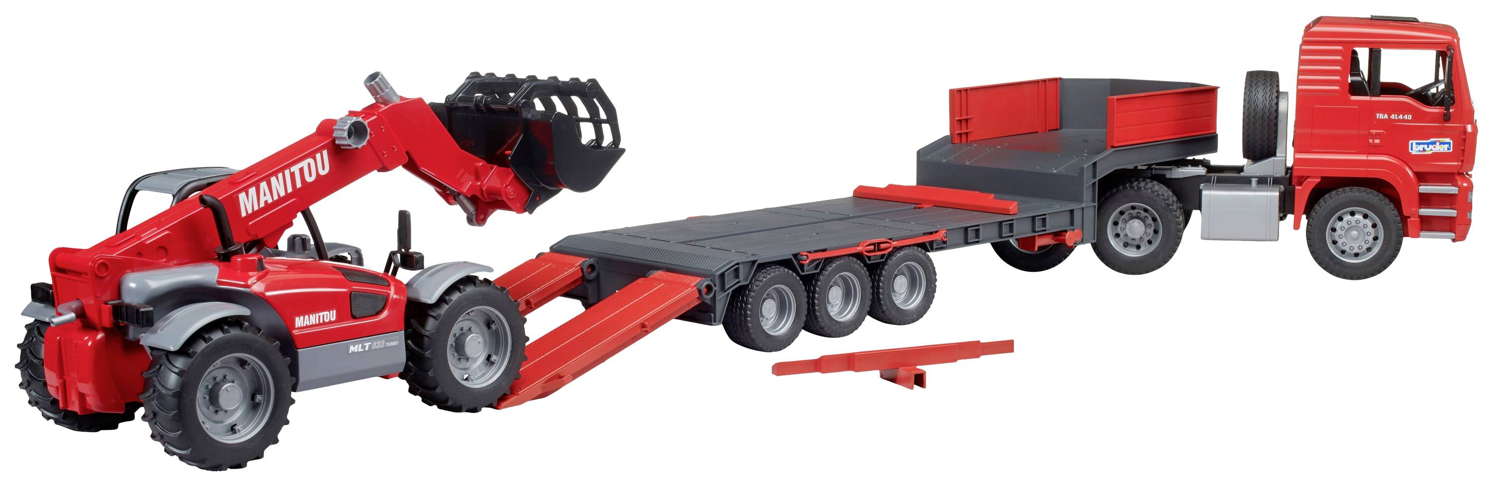Bruder MAN TGA Tieflader mit Manitou Teleskoplader Fertigmodell Baufahrzeug Modell