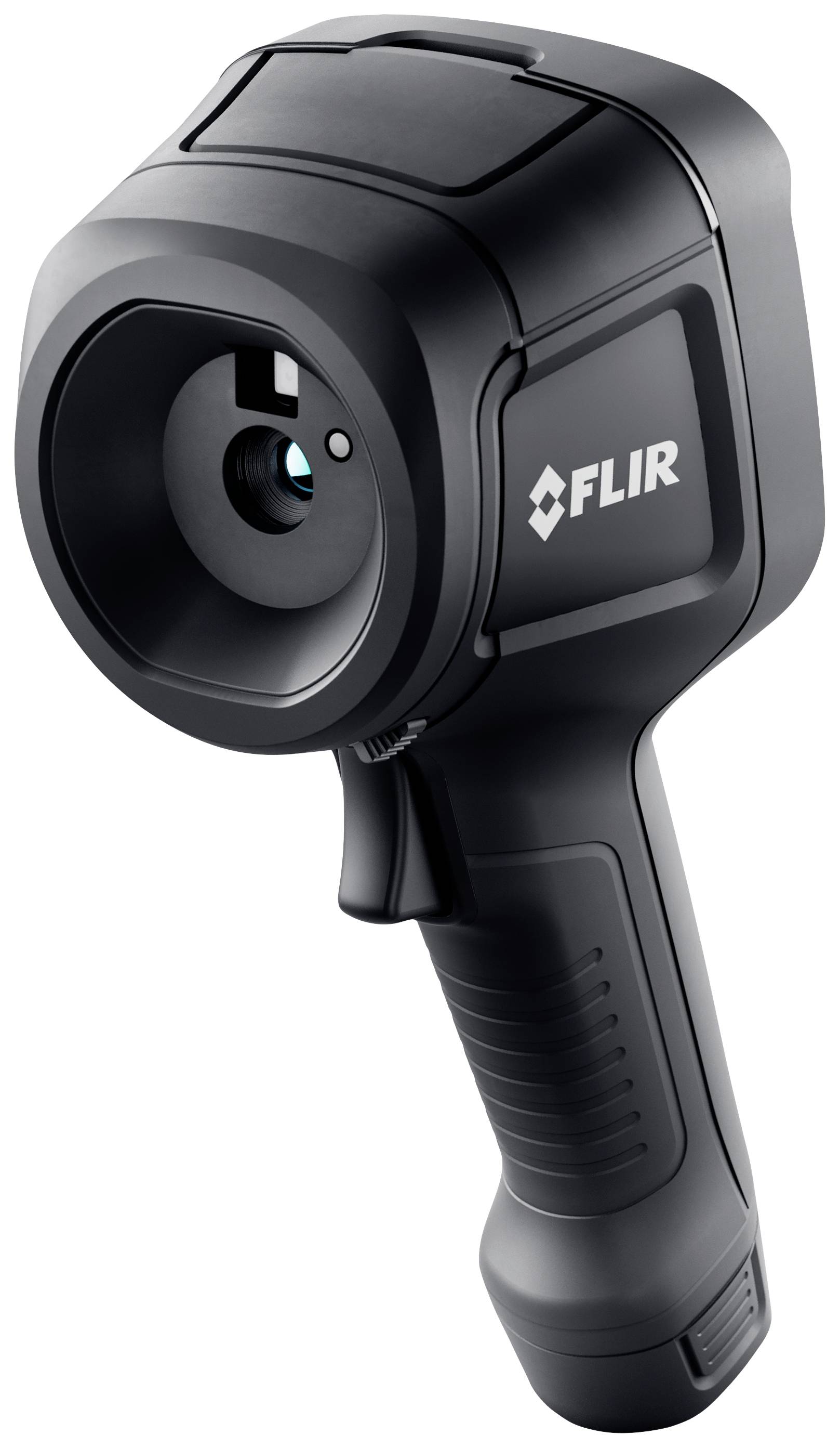Eine schwarze Wärmebildkamera mit einem ergonomischen Griff und dem Logo 'FLIR' auf der Seite.