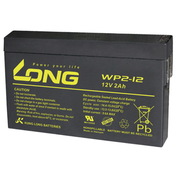 Long WP2-12 WP2-12 Bleiakku 12V 2Ah Blei-Vlies (AGM) (B x H x T) 150 x 90 x 20mm Flachstecker 4.8mm Geringe Selbstentladung