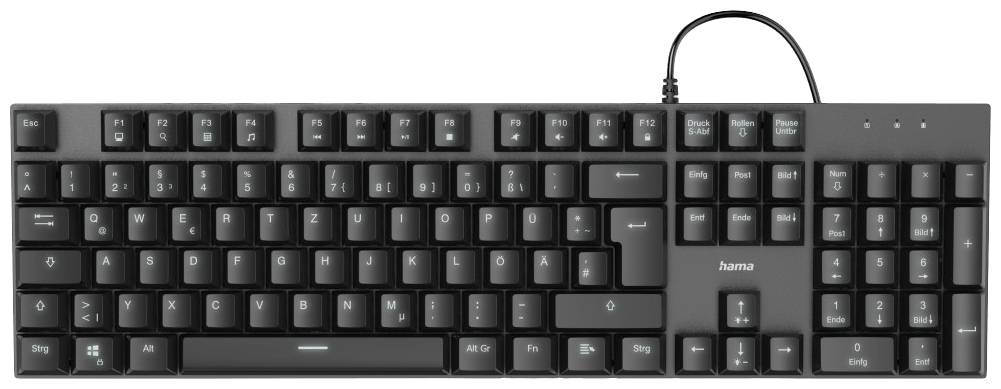 Hama MKC-650 USB Tastatur Deutsch, QWERTZ Schwarz Multimediatasten
