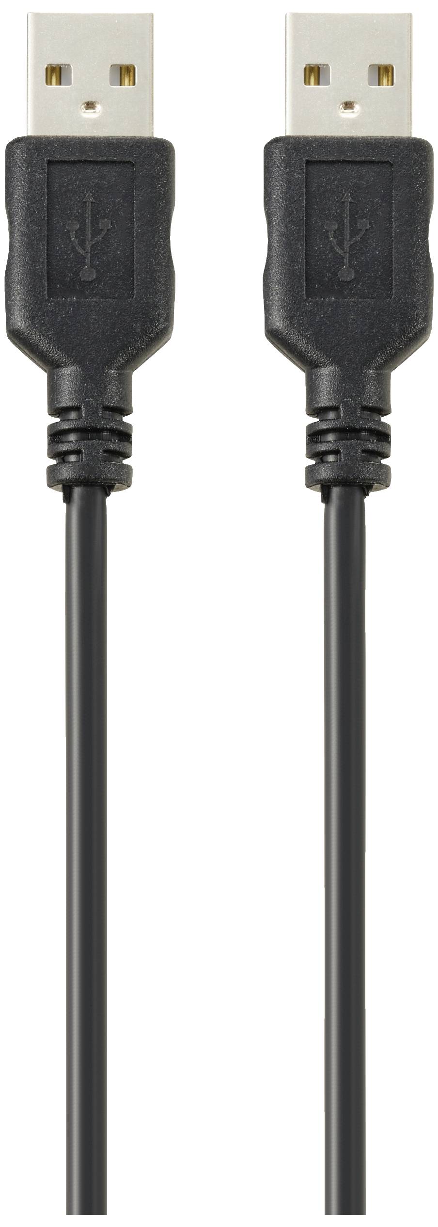 Zwei schwarze USB-Kabel mit Standard-A-Steckern an beiden Enden, vertikal ausgerichtet.