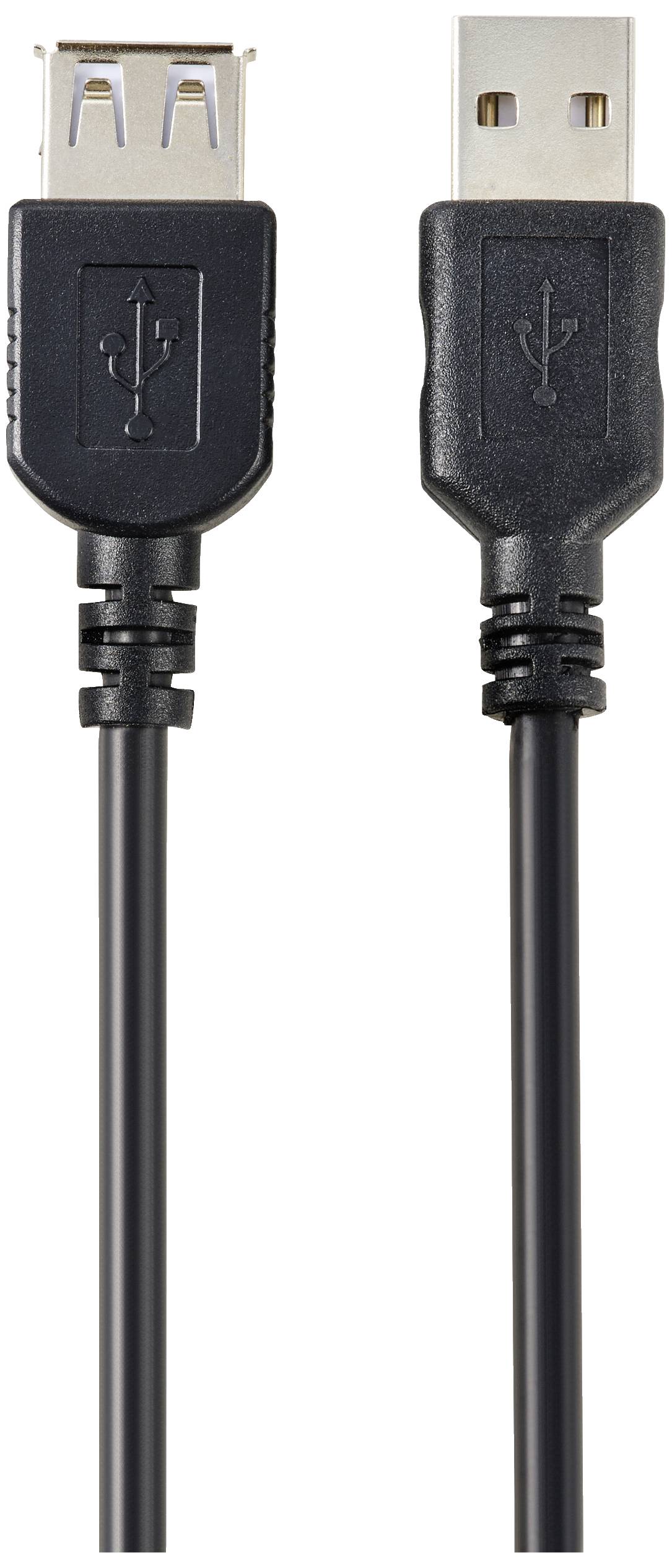 USB-Verlängerungskabel mit einem USB-A-Stecker auf der rechten Seite und einem USB-A-Buchse auf der linken Seite.