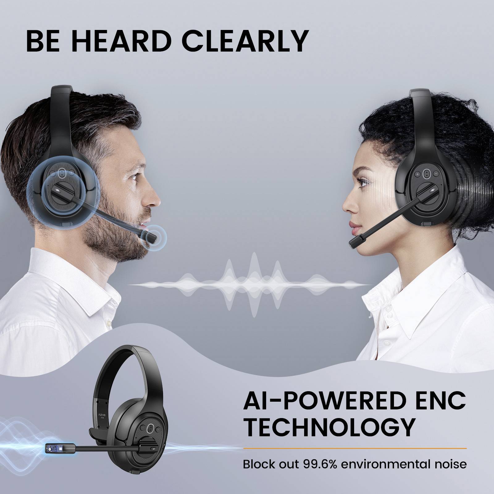 EKSA H1 On Ear Headset Bluetooth® Mono Schwarz Mikrofon-Rauschunterdrückung, Noise Cancelling Lautstärkeregelung Computer