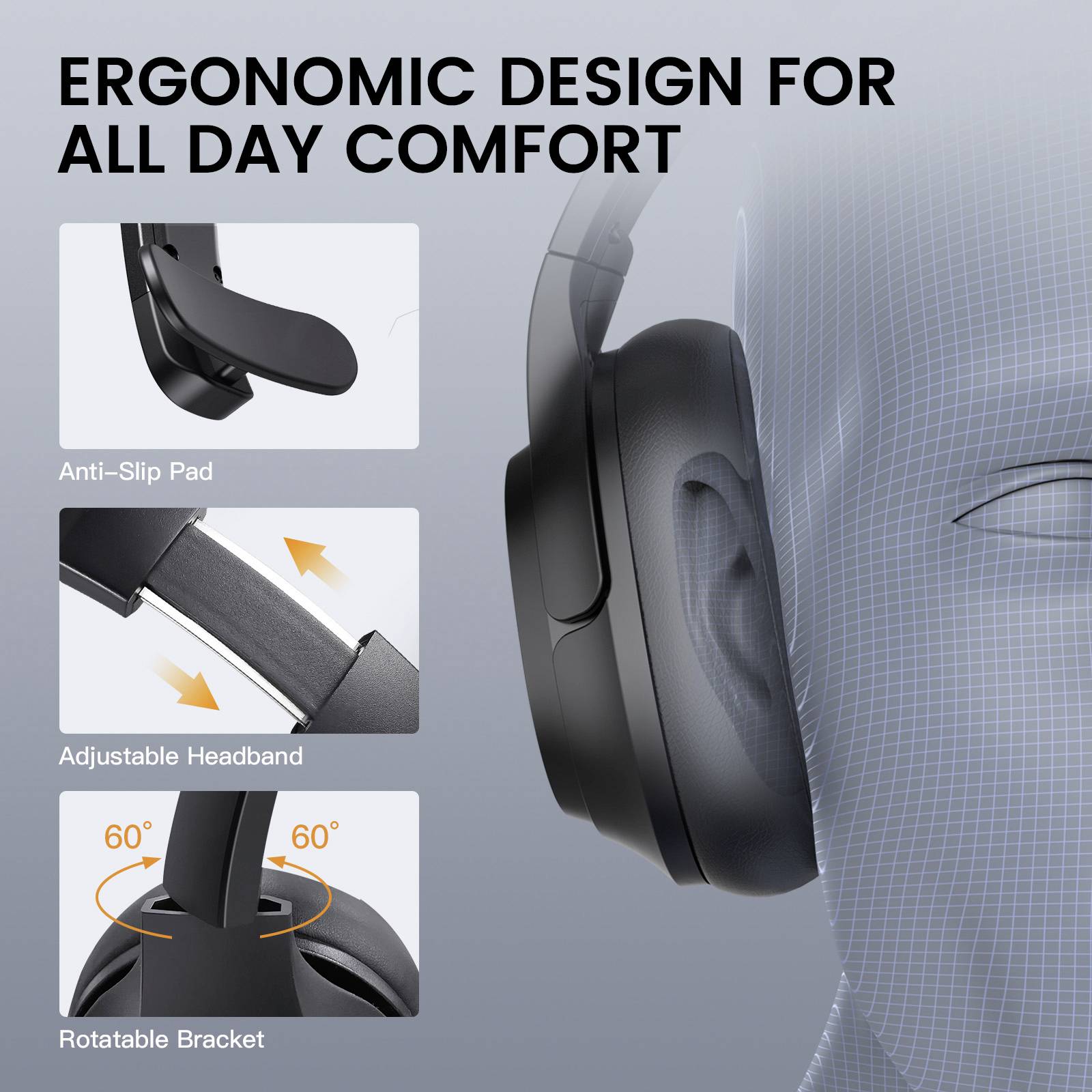 EKSA H1 On Ear Headset Bluetooth® Mono Schwarz Mikrofon-Rauschunterdrückung, Noise Cancelling Lautstärkeregelung Computer