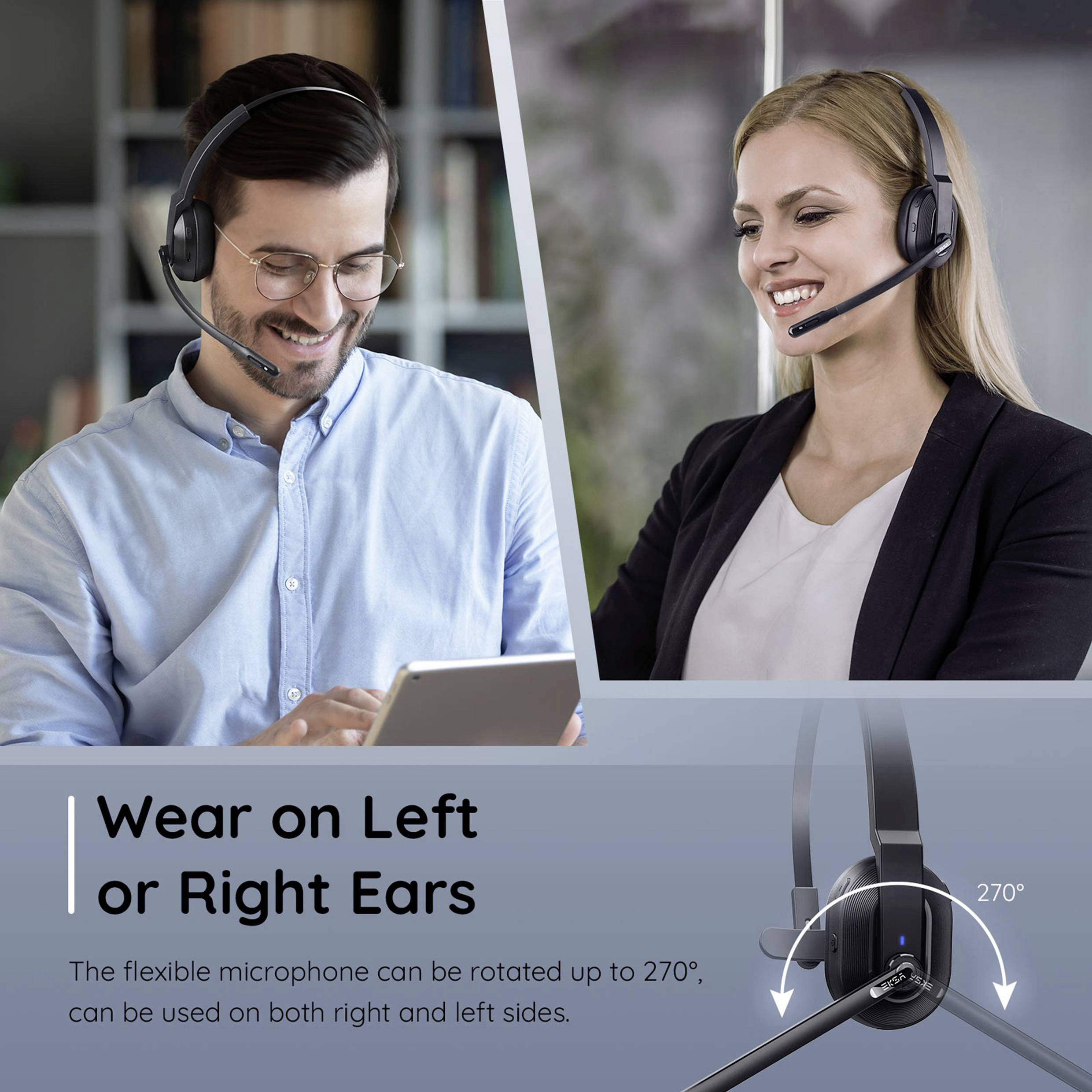 EKSA H5 On Ear Headset Bluetooth® Schwarz Mikrofon-Rauschunterdrückung, Noise Cancelling Headset, mit Bluetooth® Basisstation