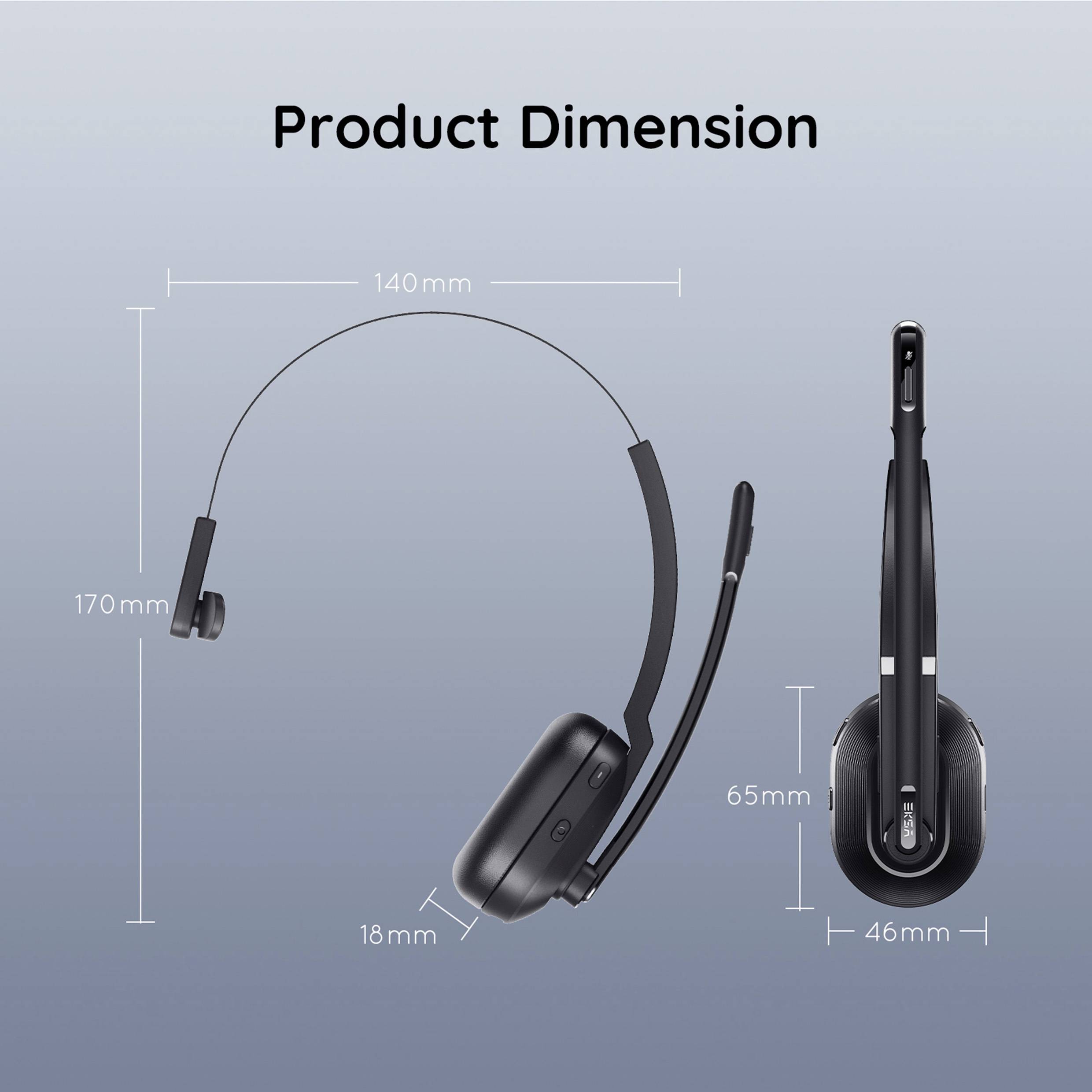 EKSA H5 On Ear Headset Bluetooth® Schwarz Mikrofon-Rauschunterdrückung, Noise Cancelling Headset, mit Bluetooth® Basisstation
