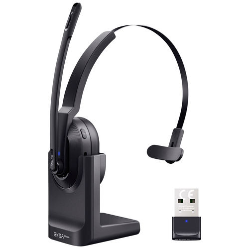 EKSA H5 On Ear Headset Bluetooth® Schwarz Mikrofon-Rauschunterdrückung, Noise Cancelling Headset, mit Bluetooth® Basisstation