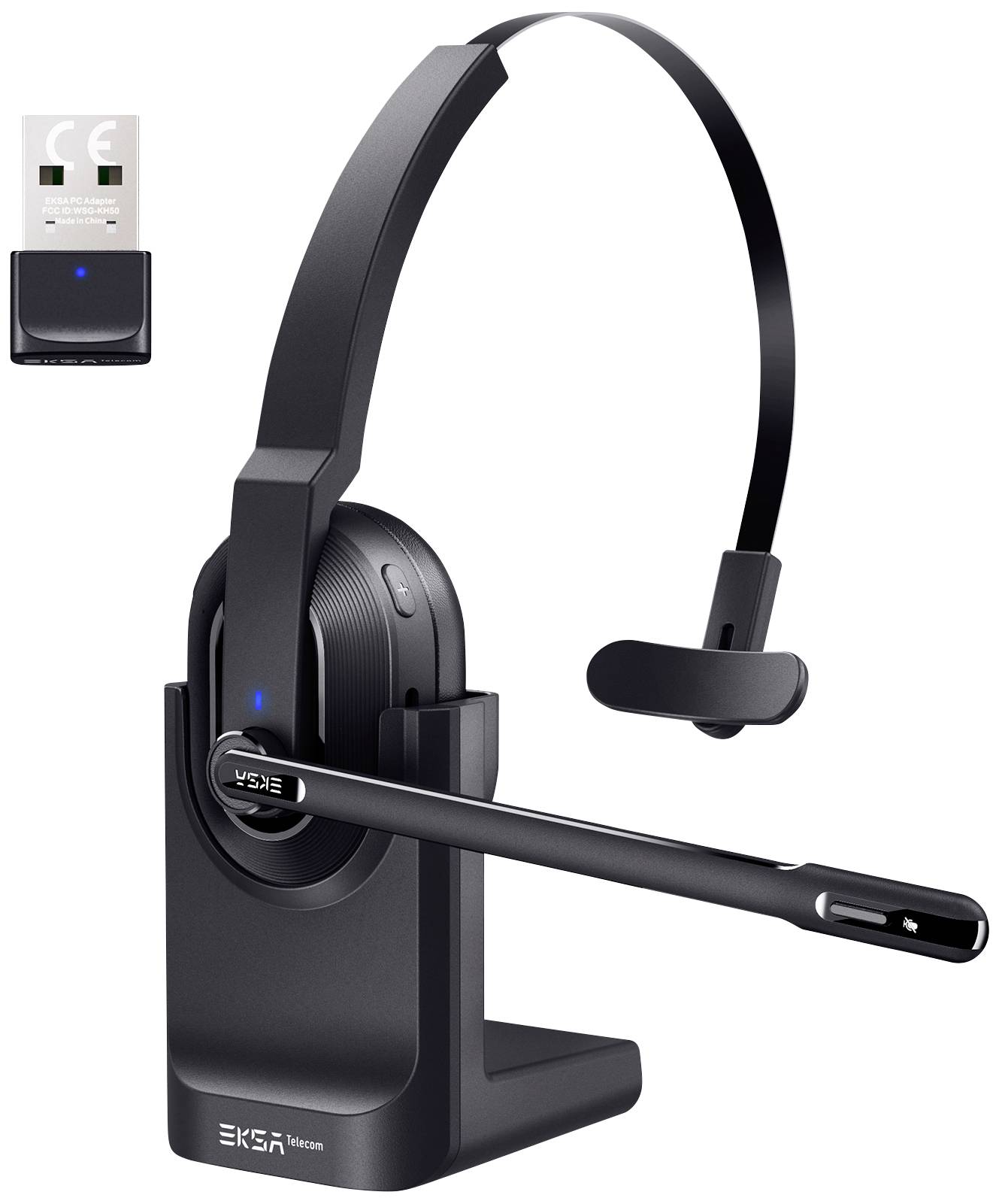 EKSA H5 On Ear Headset Bluetooth® Schwarz Mikrofon-Rauschunterdrückung, Noise Cancelling Headset, mit Bluetooth® Basisstation