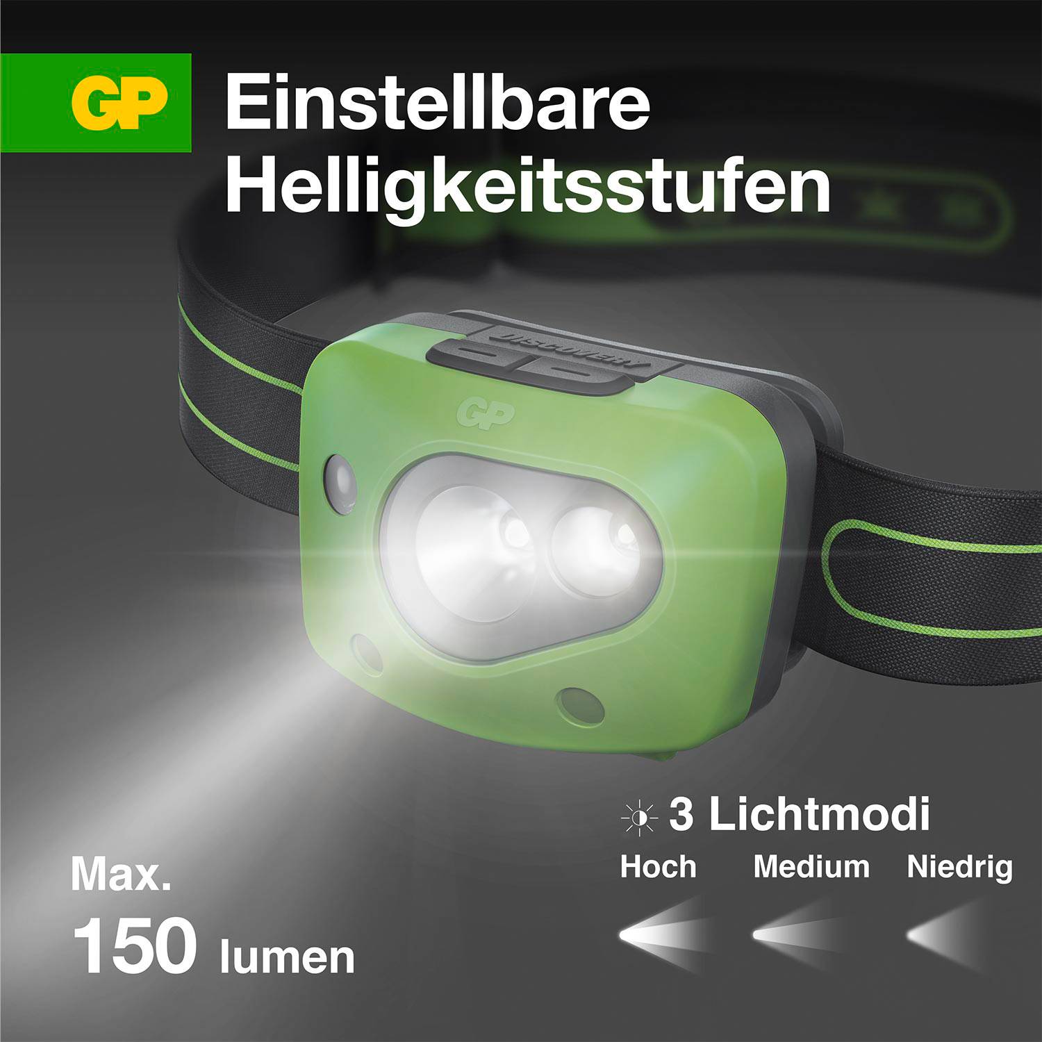 GP Discovery GPDISHLCH43BL027 LED Stirnlampe batteriebetrieben 150lm 36h GPDISHLCH43BL027