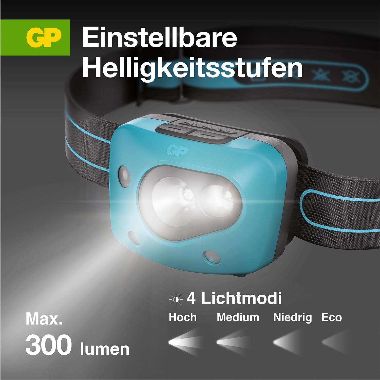 GP Discovery GPDISHLCH44BL058 LED Stirnlampe batteriebetrieben 300 lm 36 h GPDISHLCH44BL058