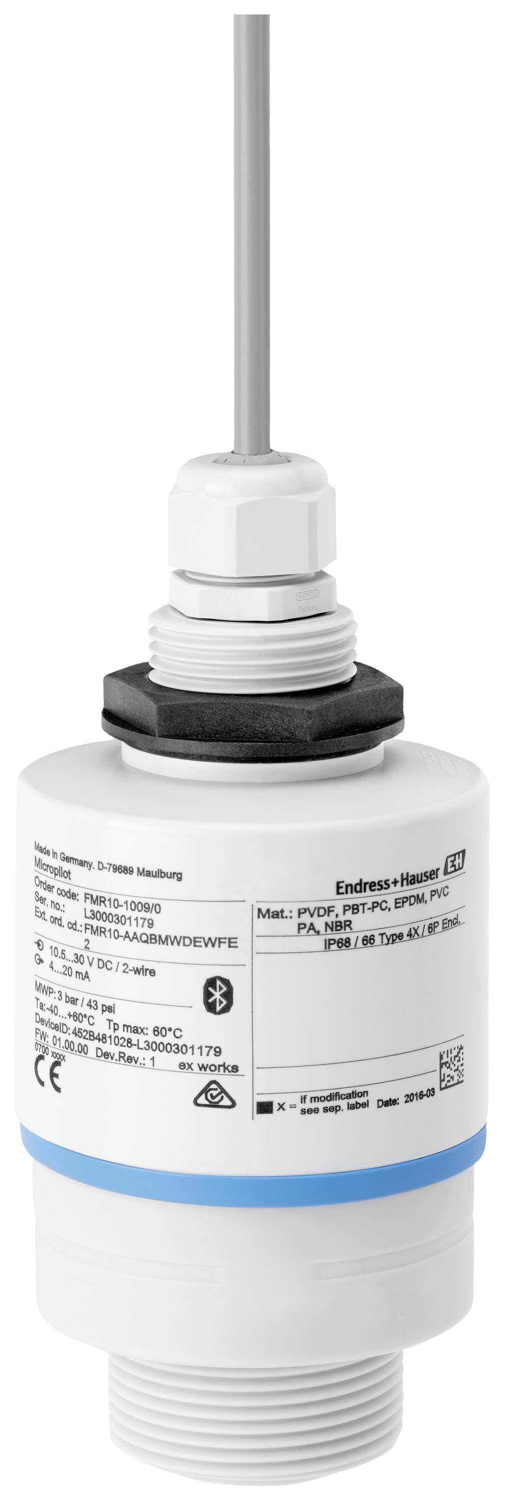 Endress+Hauser Radar-Füllstandsensor FMR10-AAQBMWDEWFE2 Betriebsspannung (Bereich): 10.5 - 30 V/DC Messbereich: 8 m (max) 1 St.