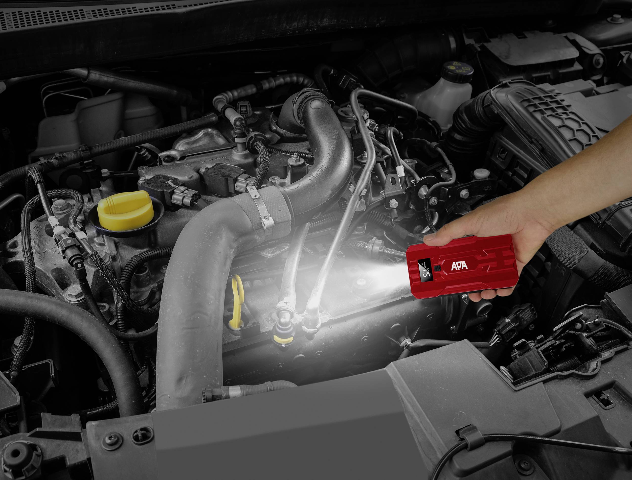 APA Schnellstartsystem Powerpack 10Ah 4S LiPo 16443 Starthilfestrom (12 V)=400A 12 V-Ausgang 1x, SOS-Signalleuchte, Verpolungs-